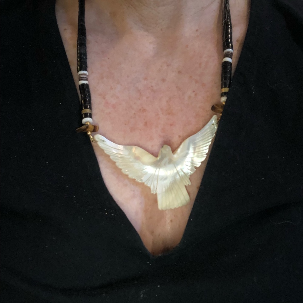 Vintage pearl eagle heishi bead necklace